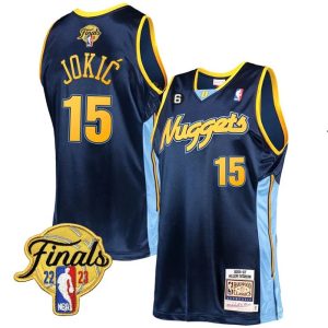 Men Denver Nuggets #15 Nikola Jokic Navy 2023 Finals With NO.6 Patch Stitched Basketball Jersey