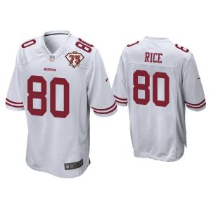Men Jerry Rice San Francisco 49ers White 75th Anniversary Patch Game Jersey