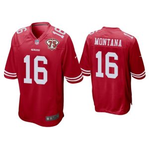 Men Joe Montana San Francisco 49ers Scarlet 75th Anniversary Patch Game Jersey