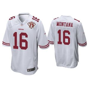 Men Joe Montana San Francisco 49ers White 75th Anniversary Patch Game Jersey