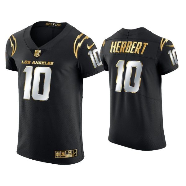 Men Justin Herbert Los Angeles Chargers Black Golden Edition Elite Jersey