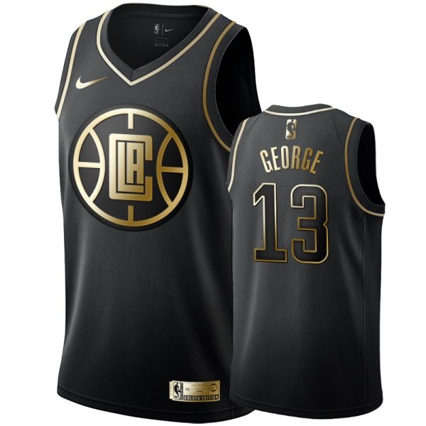 Men Los Angeles Clippers Paul George Black #13 Golden Edition Jersey