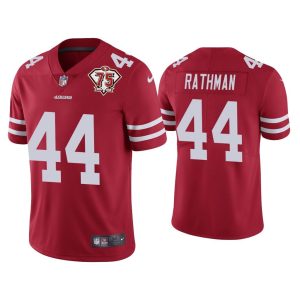 Men Tom Rathman San Francisco 49ers Scarlet 75th Anniversary Patch Limited Jersey