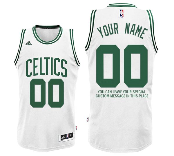 Mens Boston Celtics Home White Custom Message Jersey