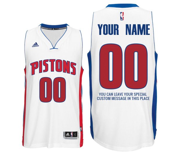 Mens Detroit Pistons Home White Custom Message Jersey