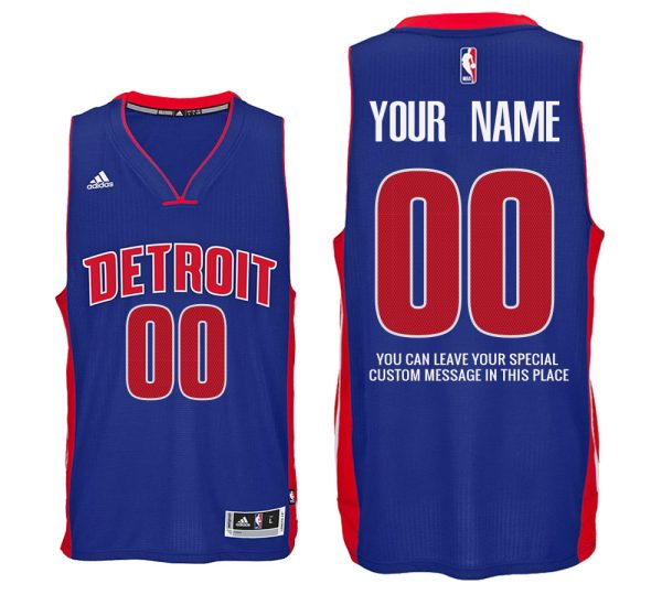 Mens Detroit Pistons Road Blue Custom Message Jersey