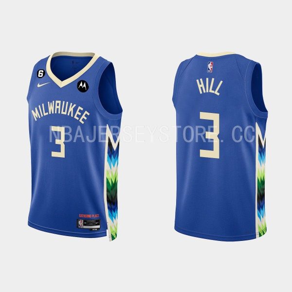 Milwaukee Bucks #3 George Hill 2022-23 City Edition Blue Jersey