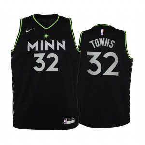 Minnesota Timberwolves Karl-Anthony Towns 2020-21 City Edition Black Youth Jersey - New Uniform