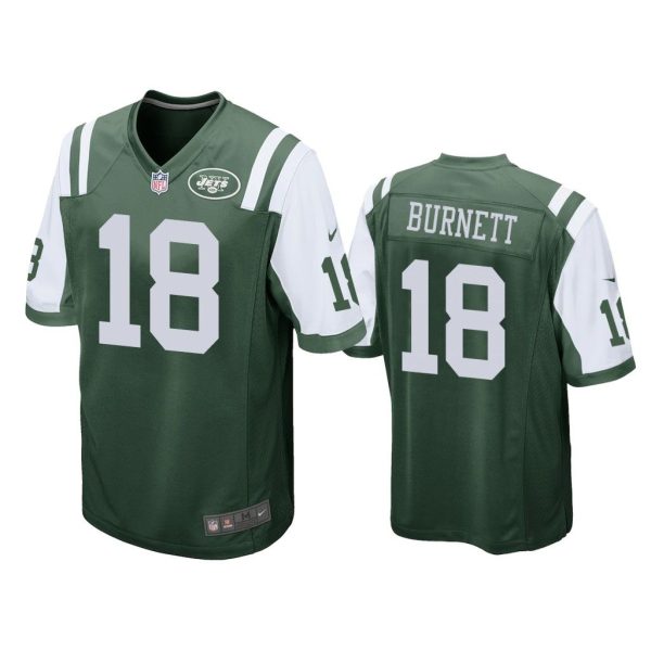New York Jets #18 Green Men Deontay Burnett Game Jersey