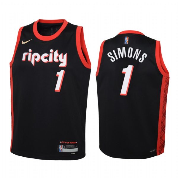 Portland Trail Blazers Anfernee Simons City Edition Black Youth Jersey NBA 75th Season #1