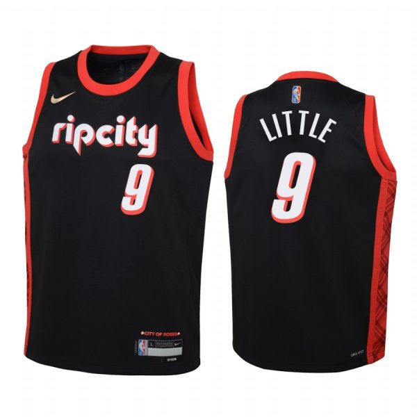 Portland Trail Blazers Nassir Little City Edition Black Youth Jersey NBA 75th Season #9