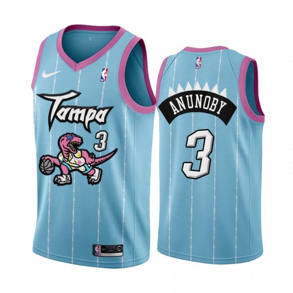 Toronto Raptors OG Anunoby #3 Pink Blue 2021 Tampa City Jersey