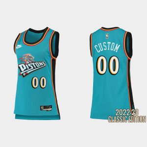 Women Detroit Pistons Custom #00 2022-23 Classic Edition Teal Jersey