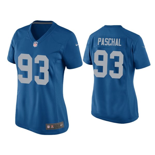 Women Josh Paschal Detroit Lions Blue Throwback Game Jersey