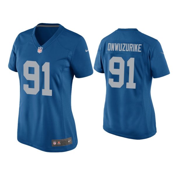 Women Levi Onwuzurike Detroit Lions Blue Throwback Game Jersey