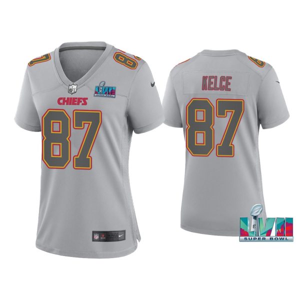 Women'S Travis Kelce Kansas City Chiefs Super Bowl LVII Gray Atmosphere Jersey