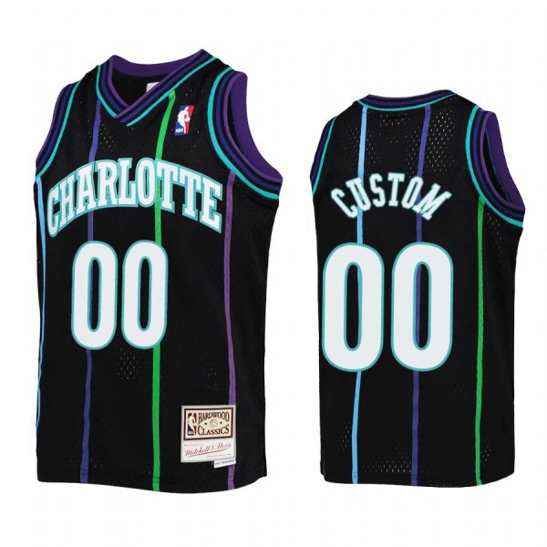 Youth Custom Charlotte Hornets Black Reload Jersey Throwback