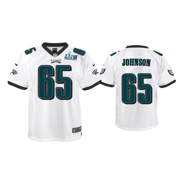 Youth Lane Johnson Philadelphia Eagles Super Bowl LVII White Game Jersey