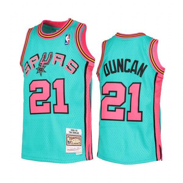 Youth Tim Duncan San Antonio Spurs Teal Reload Jersey Throwback
