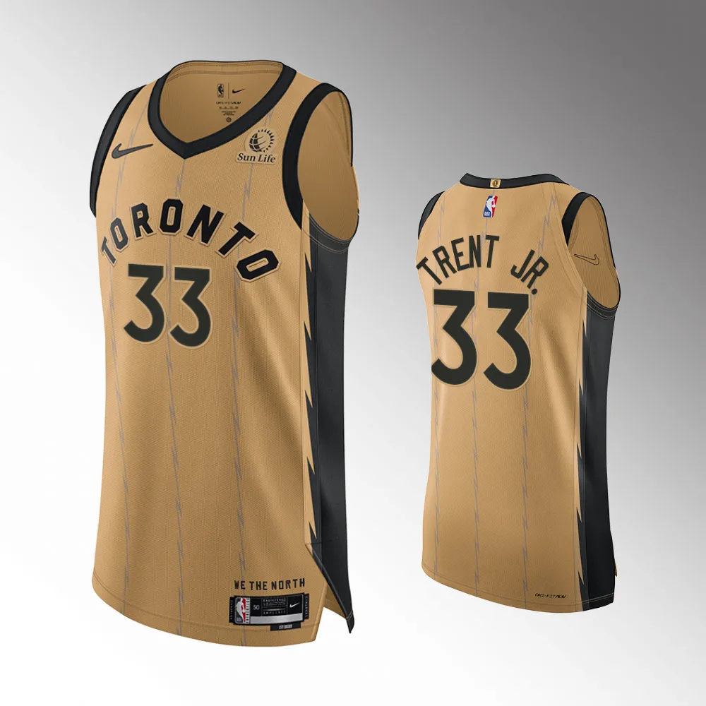 Gary Trent Jr. #33 City Edition Toronto Raptors 2023-24 Jersey – Gold ...