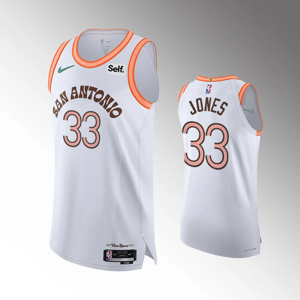 San Antonio Spurs #33 White 2023-24 Tre Jones Jersey City Edition ...