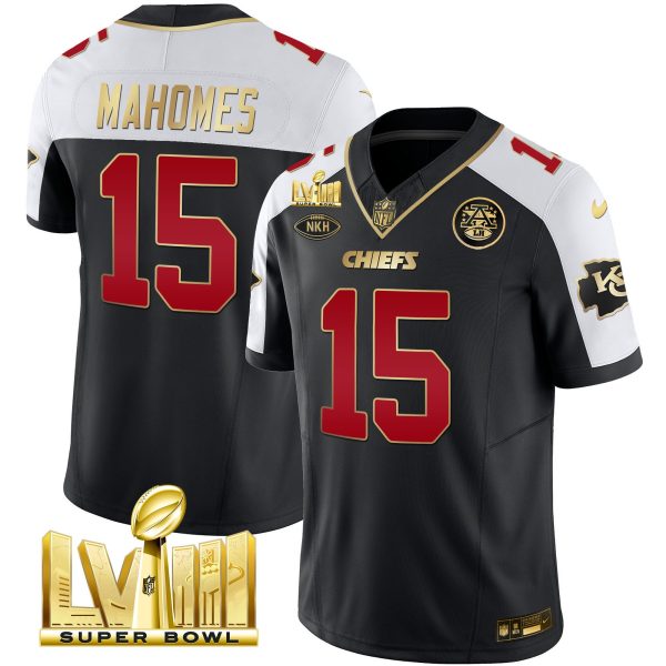 Men Kansas City Chiefs Super Bowl LVIII Gold Patch Vapor Jersey