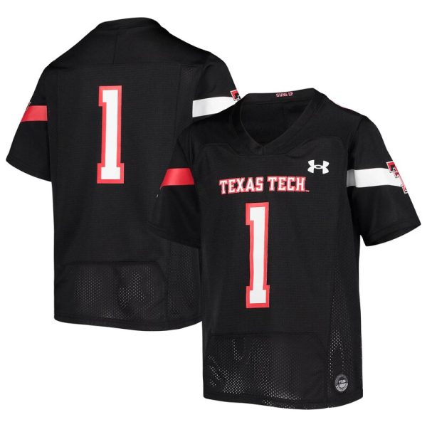 #1 Texas Tech Red Raiders Youth Replica Football Jersey - Black