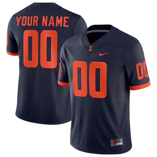 Illinois Fighting Illini Football Custom Game Jersey - Navy