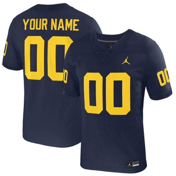 Michigan Wolverines Youth Custom Football Game Jersey - Navy