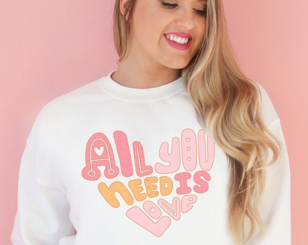 All You Need Is Love Sweatshirt Retro Groovy Heart VDay True Love Valentine's Shirt VLT1106