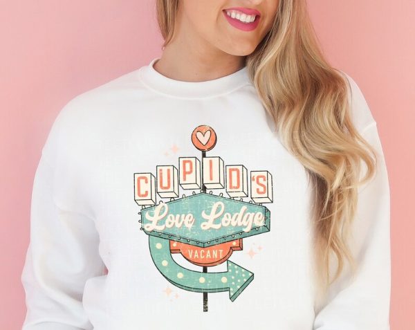 Cupid's Love Lodge Sweatshirt Retro Groovy Valentine's Day Sweater VLT1091