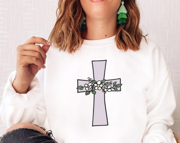 Easter Sweatshirt Faith Cross Christian Jesus Women's Crewneck Pullover Gift For Her VLT1087