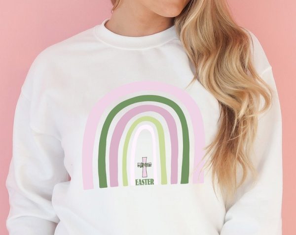 Easter Sweatshirt Rainbow Faith Christian Cross Women's Crewneck Pullover Gift For Her VLT1088