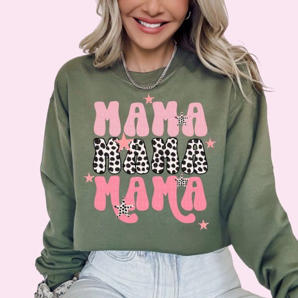 Mama Sweatshirt Western Mama Shirt Mama Crewneck Pullover Cow Print Announcement Pregnancy Reveal Gift For Mom Outfit Mama Loungewear Shirts VLT1075