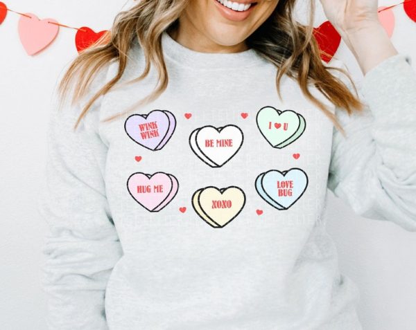 Valentine Sweatshirt Candy Hearts Conversation Hearts Valentine's Shirts for Women Love Heart Cute Crewneck Pullover Gift For Her Wife GF VLT1019