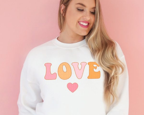 Valentine Sweatshirt Retro Love Women's Cute Crewneck Pullover Galentine's Gift VLT1092