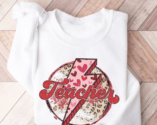 Valentine Sweatshirt Teachers Valentine's Shirt Valentines Day Sweater Gifts for Teacher Shirt Vday Outfit Leopard Lightening Bolt Hearts VLT1022