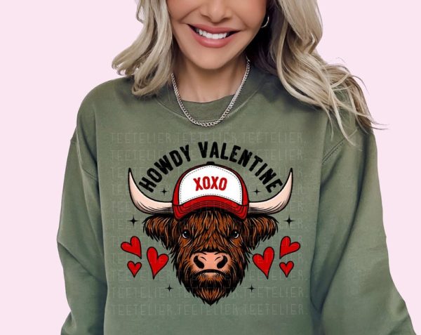 Valentines Day Sweatshirt Howdy Valentine Sweatshirt Heifer Women's Valentine Shirts Cute Cow Valentine's Day Shirt Mom Gift For Her Vday VLT1004