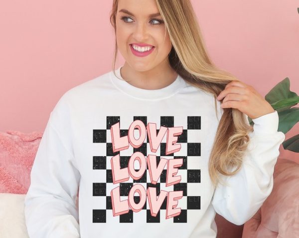 Valentines Day Sweatshirt Retro Love Daisy Groovy Checkered Valentine Galentines VLT1096