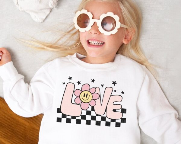 Valentines Day Sweatshirt Retro Love Daisy Groovy Checkered Valentine Galentines VLT1105