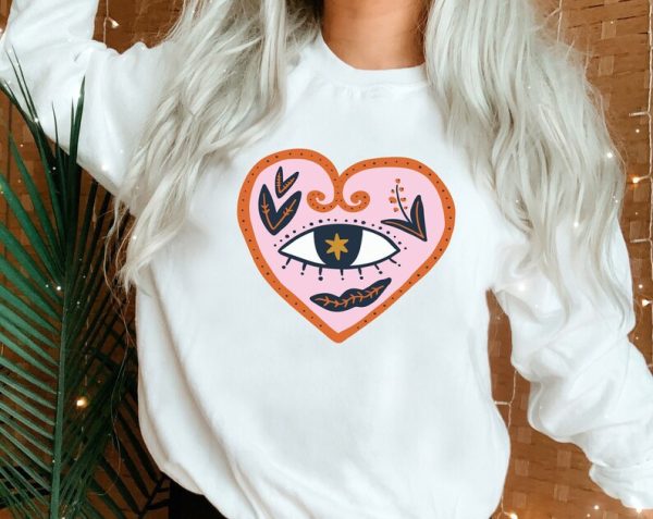 Valentines Sweatshirt Boho Sweater Heart Eye Mystical Valentine's Crewneck Pullover Gift VLT1103