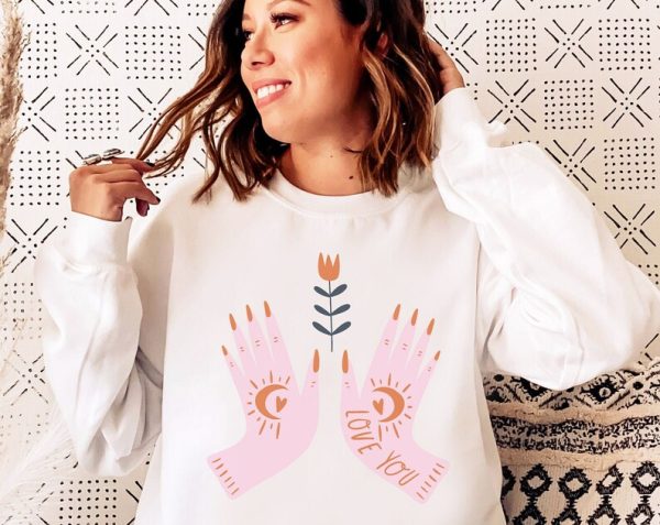 Valentines Sweatshirt Boho Sweater Heart Hamsa Mystical Valentine's Pullover Sweater VLT1104