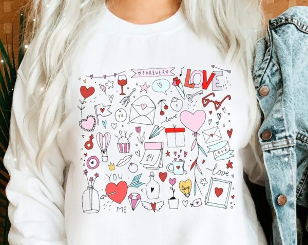 Valentines Sweatshirt Valentine Sweatshirt Doodles Little Things Favorites Shirt Valentine Shirt For Women Sweater Matching Mommy And Me VLT1018