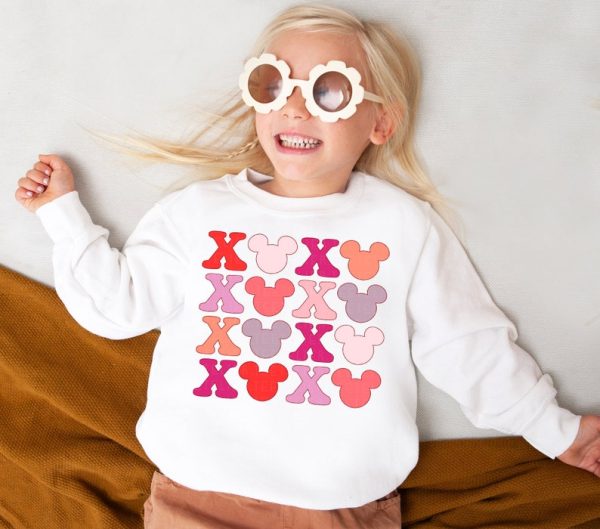 XOXO Sweatshirt Mouse Ears Shirt Valentines Day Sweatshirt For Kids Valentine's Day Shirt Heart Shirts Valentine's Sweatshirt Gift For Her VLT1016