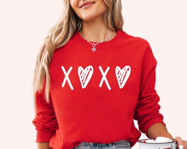 XOXO Sweatshirt Valentines Day Sweatshirt Valentine's Day Shirt Womens Valentines Sweatshirt Heart Shirt Hearts and Kisses Vday Gift for Her VLT1006