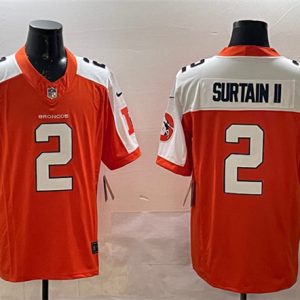 Denver Broncos #2 Patrick Surtain II Orange/White 2024 F.U.S.E. V2 Throwback Vapor Limited Alternate Stitched Jersey
