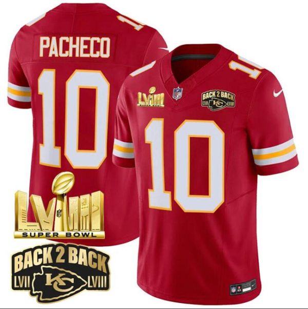 Kansas City Chiefs #10 Isiah Pacheco Red F.U.S.E. Super Bowl LVIII & Back 2 Back Gold Patch Vapor Limited Football Stitched Jersey