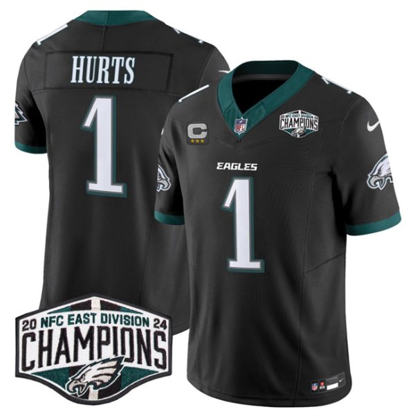 Philadelphia Eagles #1 Jalen Hurts Black 2024 New NFC East Champions With 3-Star C Patch F.U.S.E. Vapor Untouchable Limited Football Stitched Jersey
