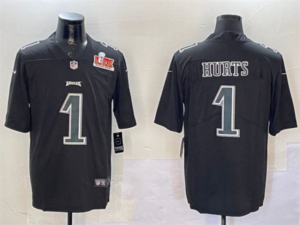 Philadelphia Eagles #1 Jalen Hurts Black 2025 Super Bowl LIX Patch Fashion Vapor Untouchable Limited Football Stitched Jersey