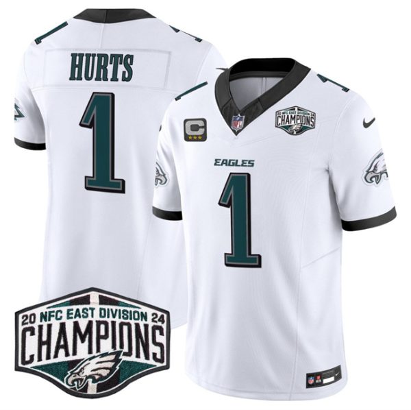 Philadelphia Eagles #1 Jalen Hurts White 2024 New NFC East Champions With 3-Star C Patch F.U.S.E. Vapor Untouchable Limited Football Stitched Jersey